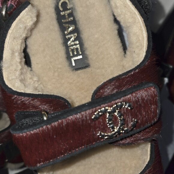 Chanel Burgundy Red Caviar Gold CC Logo Mule Slide Flat 39 - Picture 10 of 12